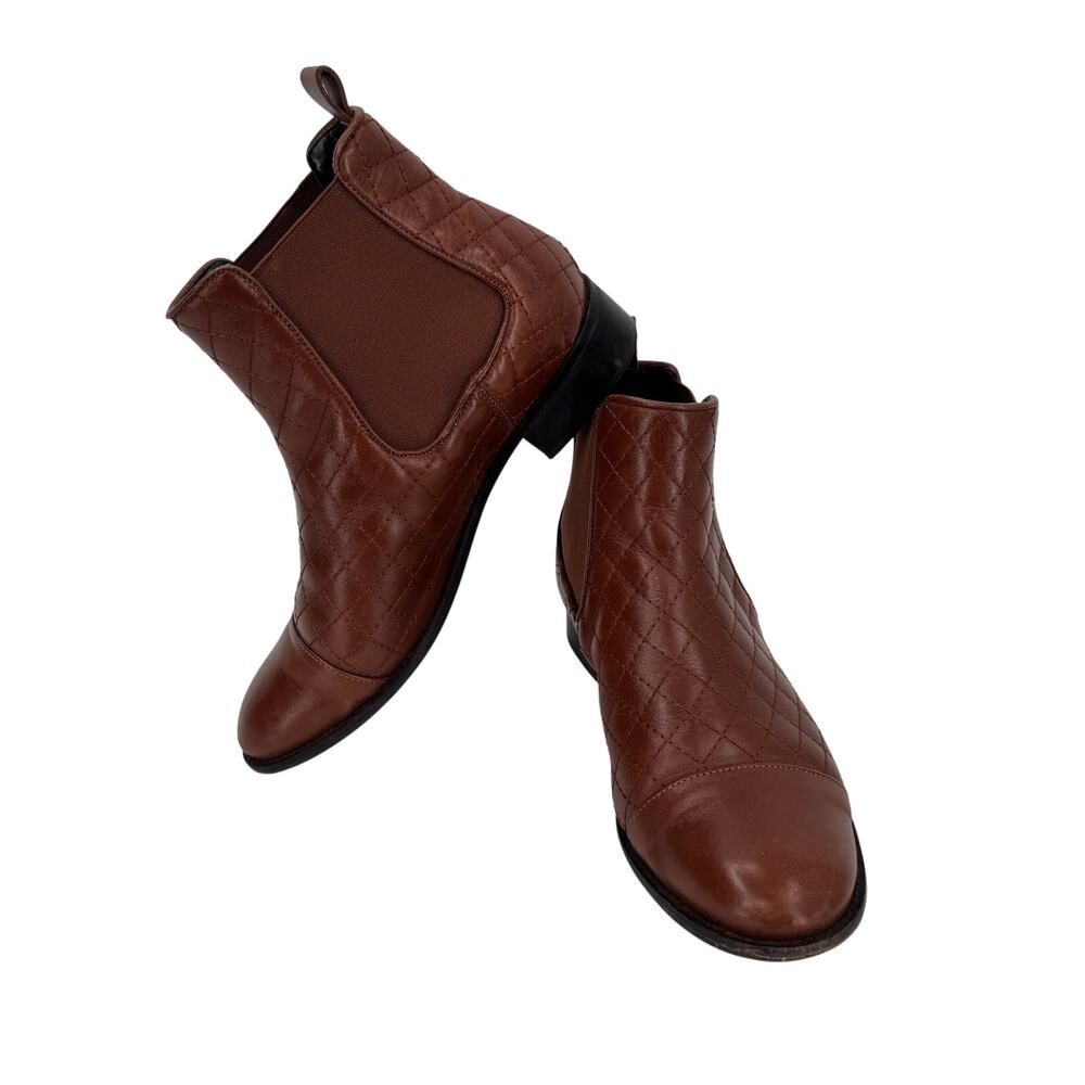 Talbots Leather Bootie Womens 9 M Brown Quilted‎ Tish Soft Nappa Slip On Classic